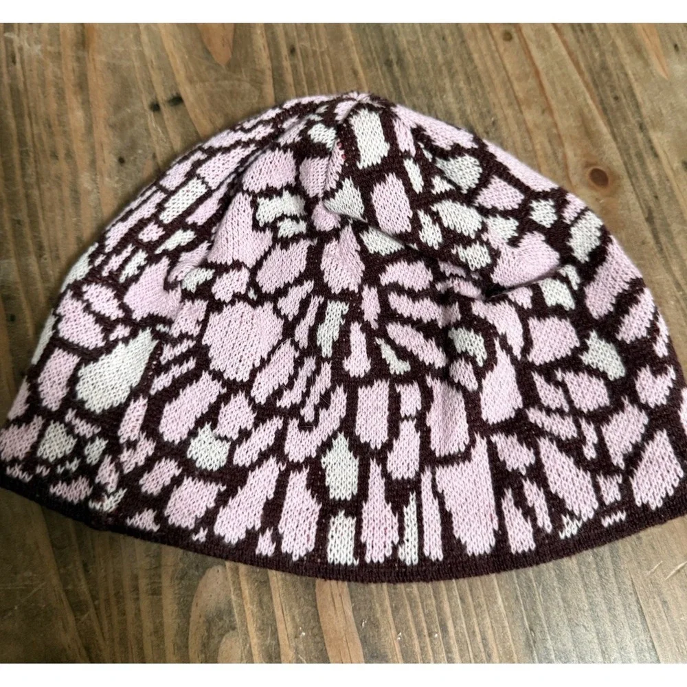 Patagonia Knit Beanie Hat Girls Pink XL 6-10 Yrs  Winter Brown Pink Floral Wool